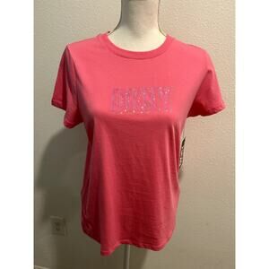 DKNY Sport Womens Cotton Embellish Azalea Pink T-Shirt Top Tee 100% Cotton Small